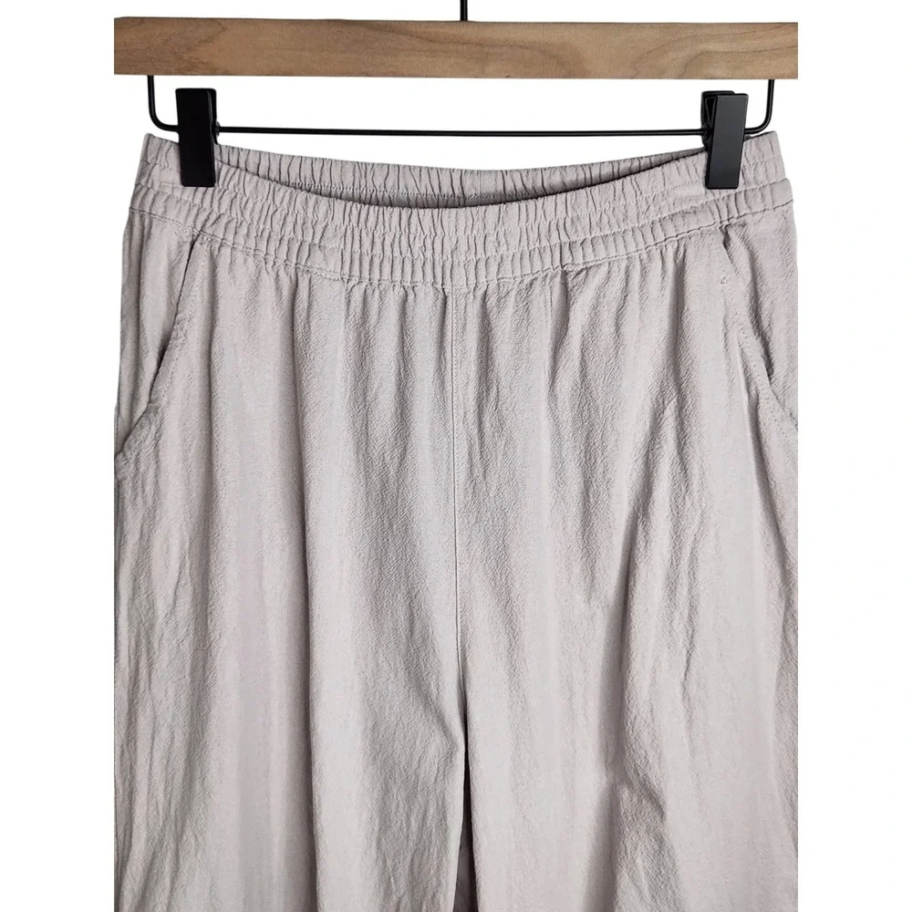 Ecupper Capri Pants Womens Size M Beige Wide Leg Crop Pull On Cotton Pockets